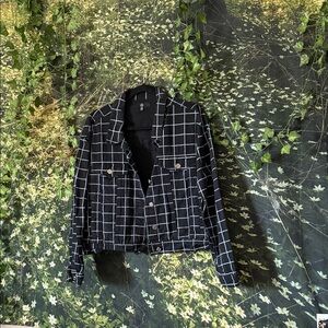 Missguided Black and White Grid Jean Jacket